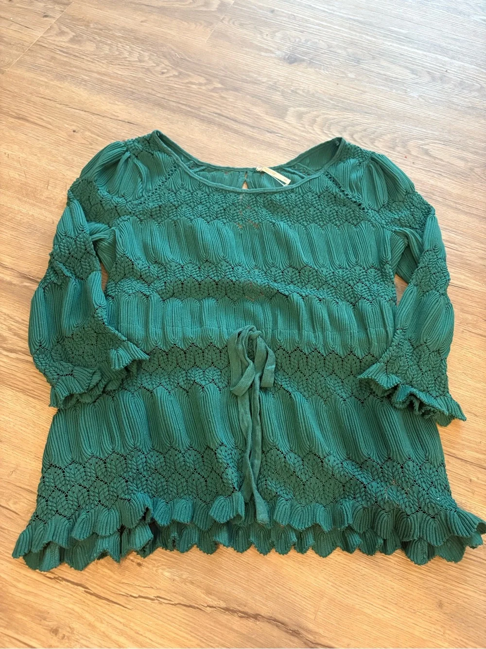 Free People Fire Island Teal Lace-Paneled Peasant Blouse